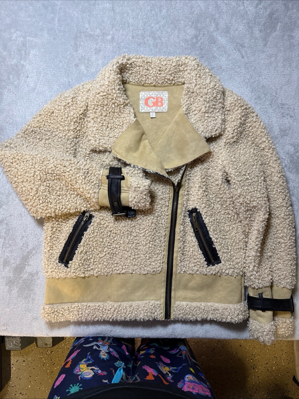 Gianni Bini‎ Shearling-Trim Jacket in Cream and Tan